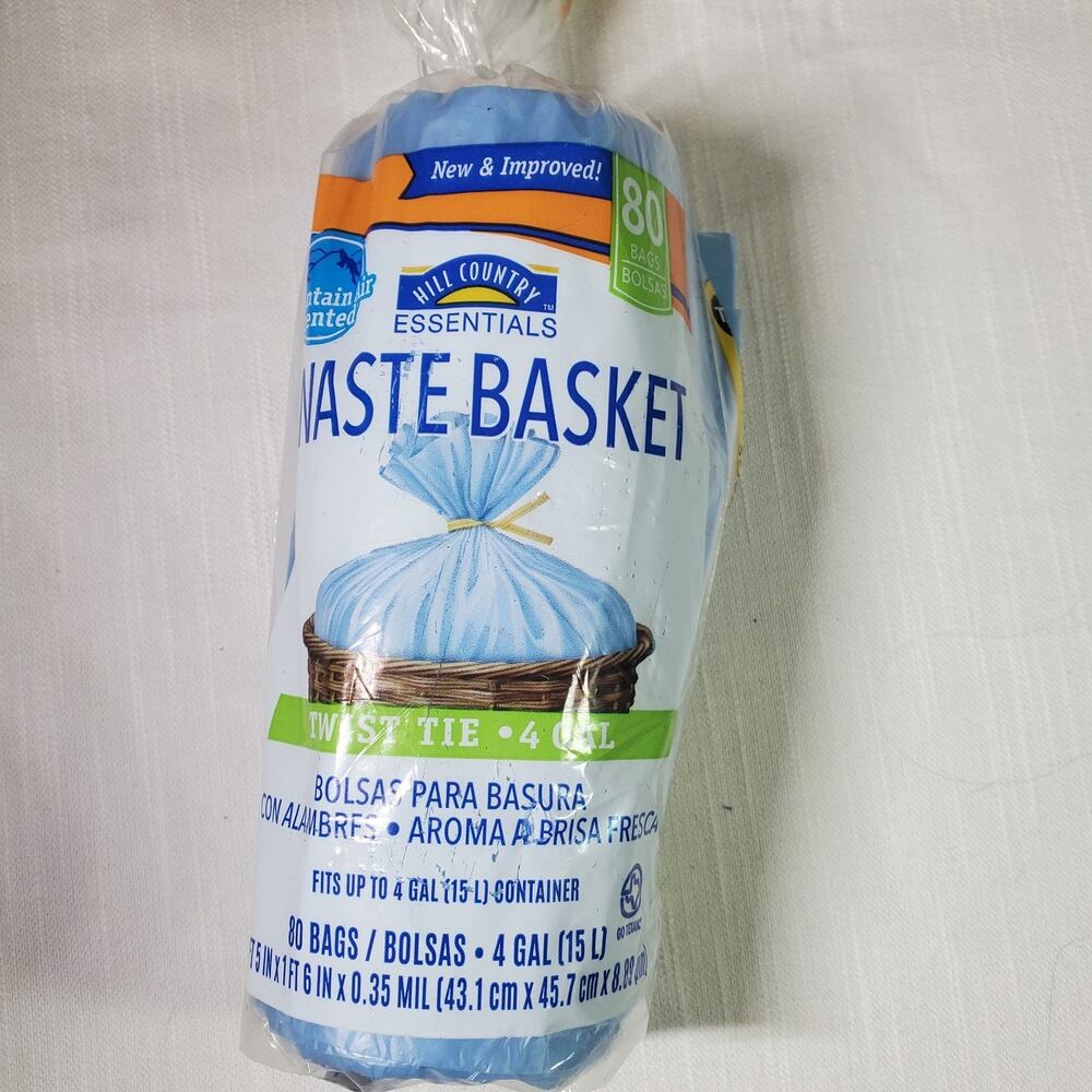 Hill Country 4 Gal Waste Basket Bags 80 ct Twist Tie Mountain Air Scented Trash